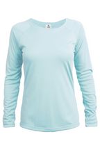 Front of Alafia Cast Co. But First We Fish women’s long sleeve shirt in Arctic Blue
