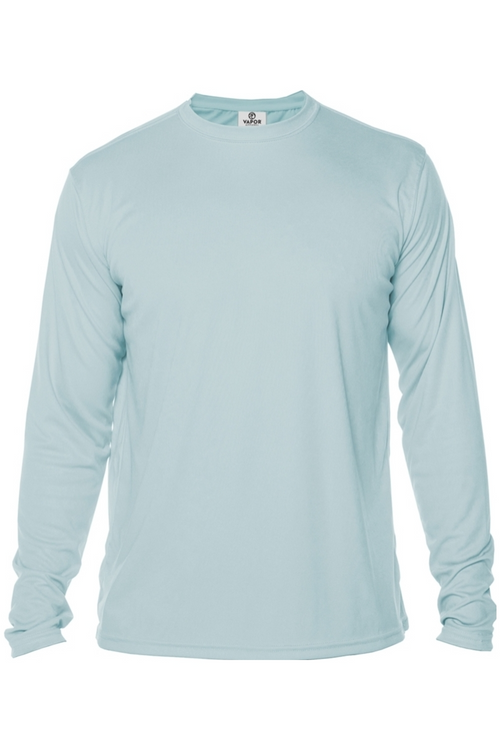 Front of Alafia Cast Co. But First We Fish men’s long sleeve shirt in Arctic Blue