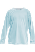 Front of Alafia Cast Co. But First We Fish youth long sleeve shirt in Arctic Blue
